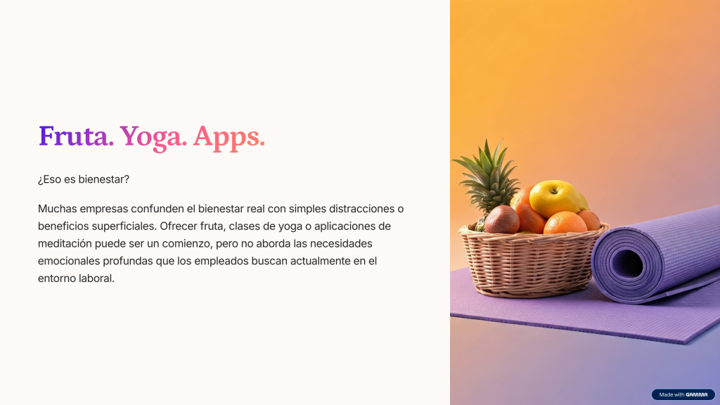 Bienestar emocional en empresas: lo que el talento exige (y muchas aún ignoran) 2 Fruta Yoga Apps